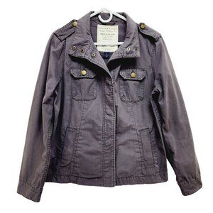 TOMMY HILFIGER Military Style Jacket Size L Gray Snap Up Blazer Women